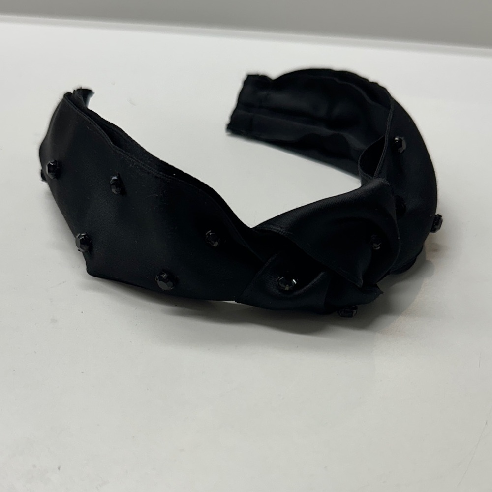 Sleek Black Satin Headband with Bead Details